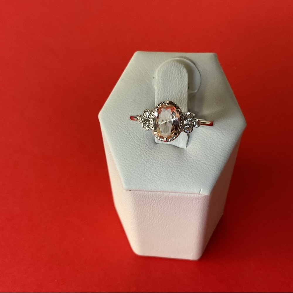 Bomb Party RBP2305 Lab Created Morganite & White Topaz on .925 SS Sz 8 Ring NWT
